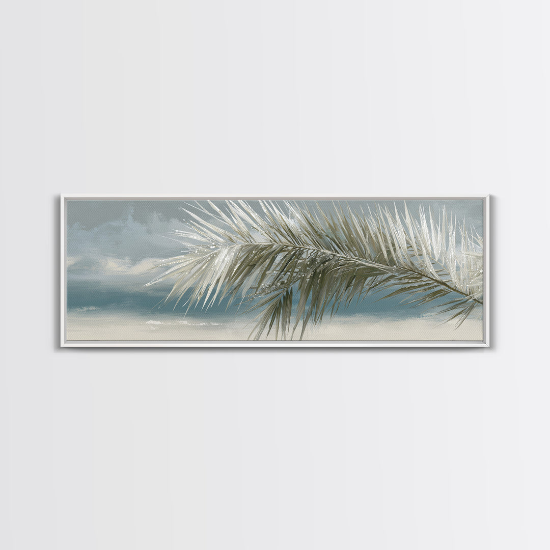 Simple Palm Frond on Off White Linen Canvas Print, Bathroom Art, Gallery Decor, Bathroom Decor, Fine Art, Spa, Minimalist Decor, BAT-3x1-39