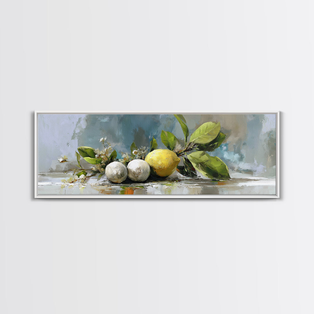 Lemon and Botanical Still Life Canvas Print, Bathroom Art, Wall Hanging, Bathroom Decor, Spa, Modern Art, Bathroom Art Decor, BAT-3x1-46