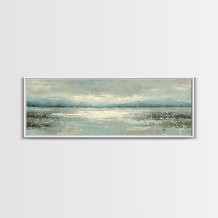 Misty Lake Scene Canvas Print, Bathroom Art, Dog Portrait, Bathroom Decor, Spa, Minimalist Wall Art, Bathroom Wallpaper, BAT-3x1-49