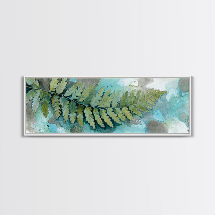 Green Fern Frond Closeup Canvas Print, Bathroom Art, Digital Wall Art, Bathroom Decor, Watercolor Art, Spa, Unique Wall Art, BAT-3x1-50