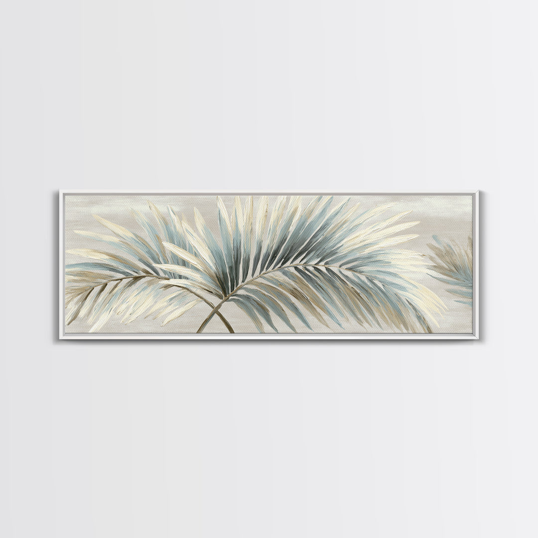 Simple Palm Frond on Off White Linen Framed Canvas Print, Bathroom Art, Boho Decor, Bathroom Decor, Abstract Art, Spa, BAT-3x1-63