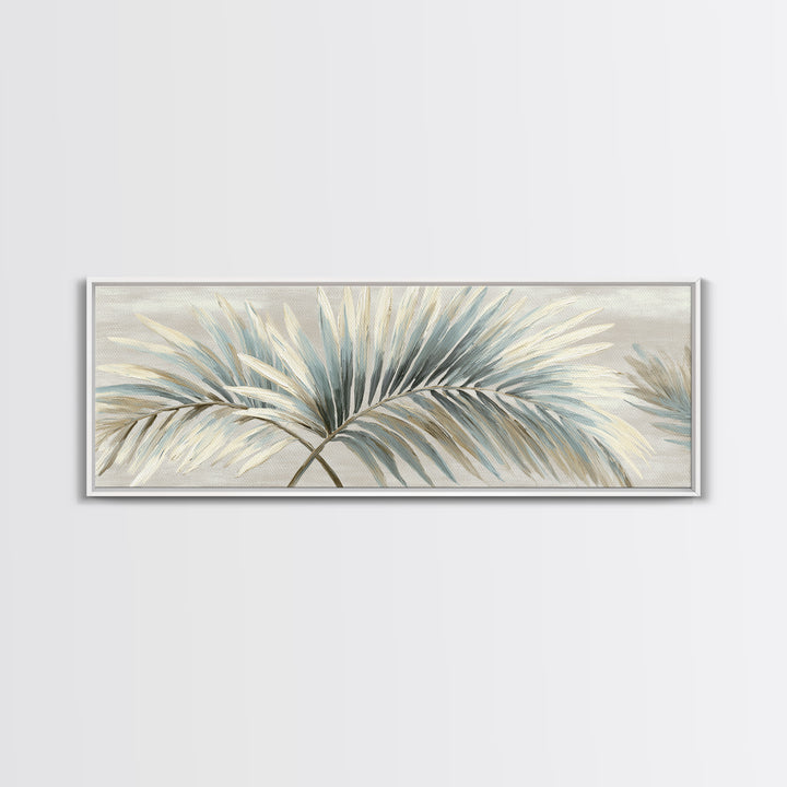 Simple Palm Frond on Off White Linen Framed Canvas Print, Bathroom Art, Boho Decor, Bathroom Decor, Abstract Art, Spa, BAT-3x1-63