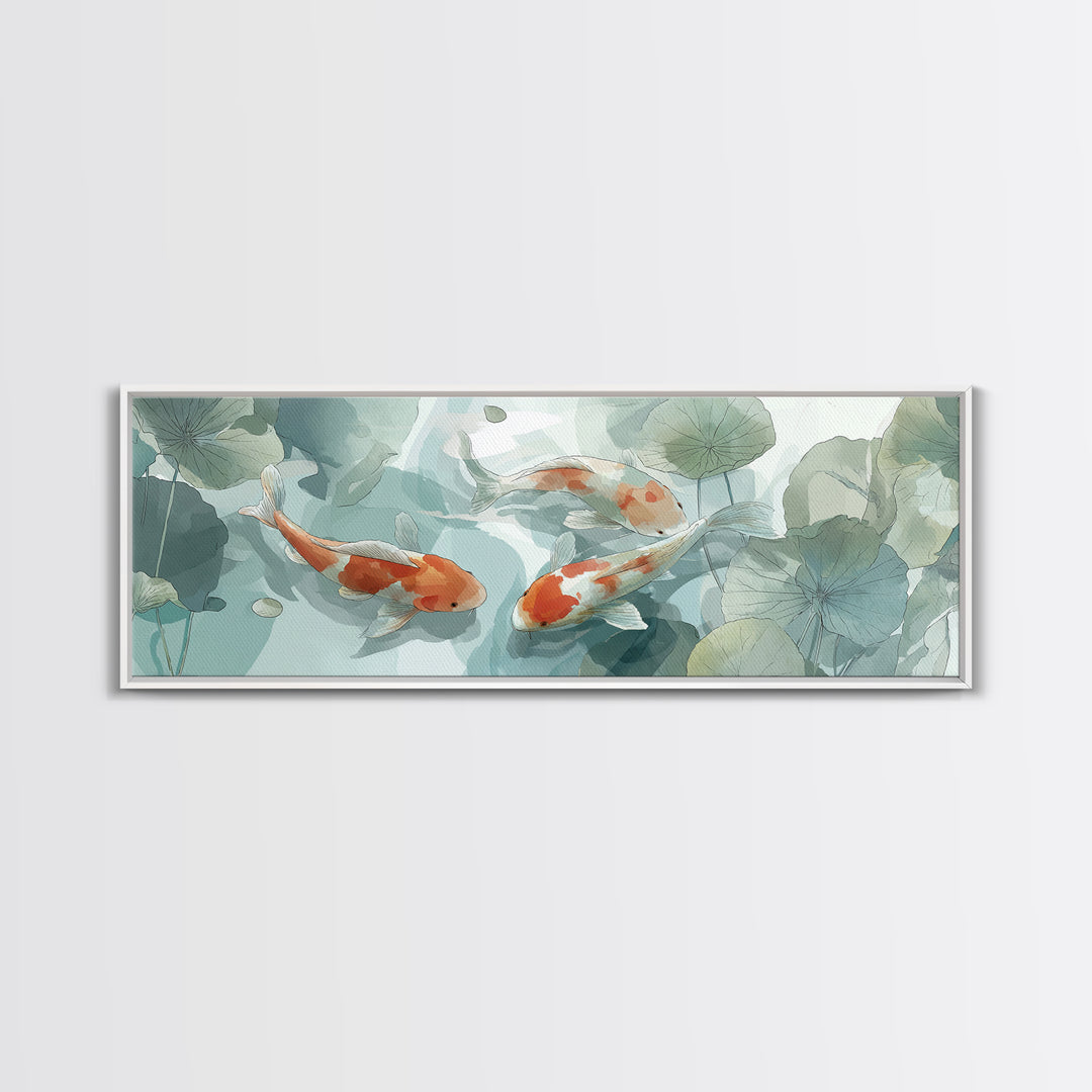 Minimal Koi Fish Swimming Through Clear Water Framed Canvas Print, Bathroom Art, Minimalist Decor, Bathroom Decor, Spa, BAT-3x1-72