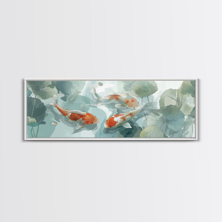 Minimal Koi Fish Swimming Through Clear Water Framed Canvas Print, Bathroom Art, Minimalist Decor, Bathroom Decor, Spa, BAT-3x1-72