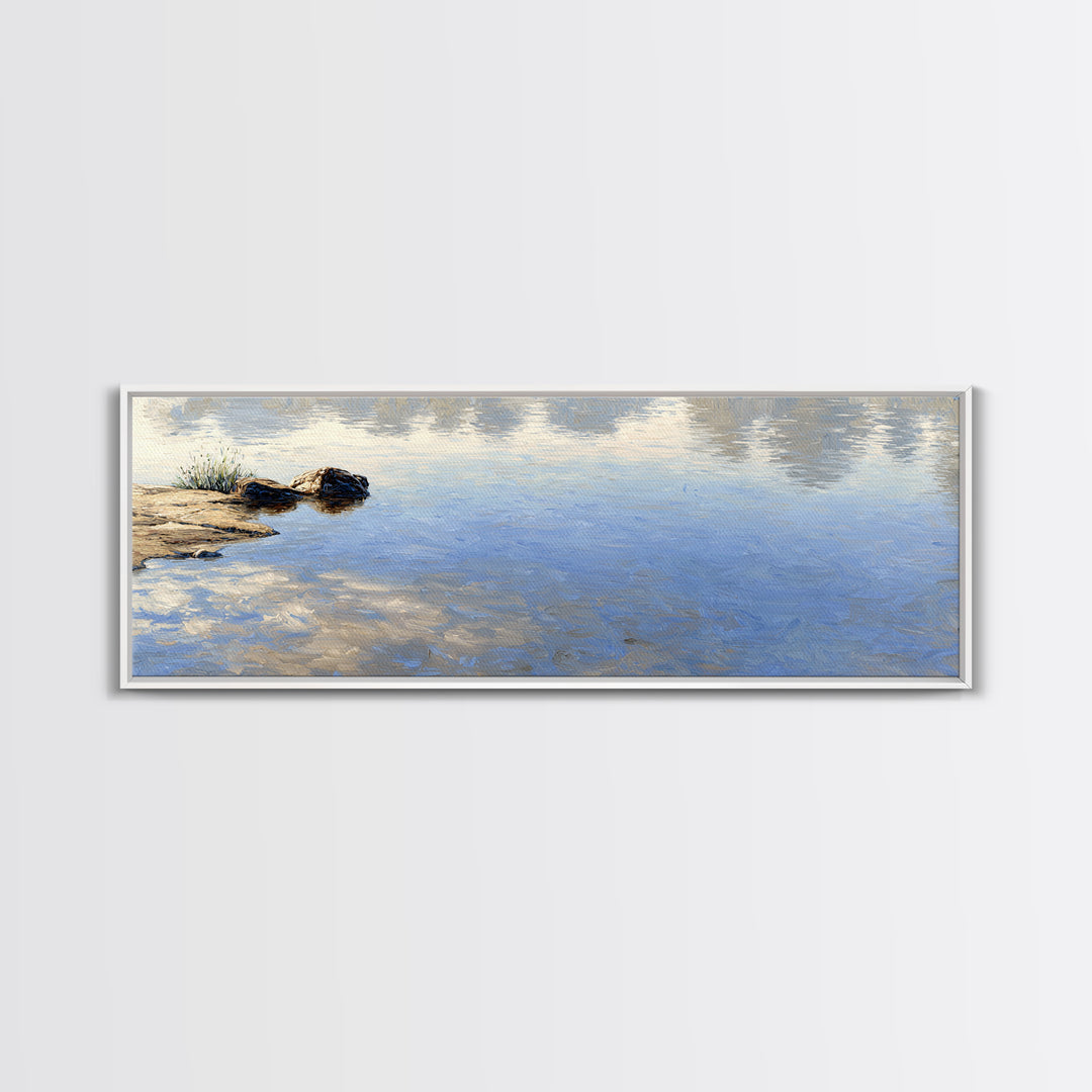 Misty Lake Scene Framed Canvas Print, Bathroom Art, Unique Wall Art, Bathroom Decor, Oil Painting, Spa, Gallery Decor, BAT-3x1-73