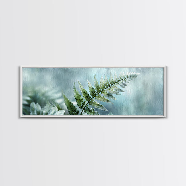 Green Fern Frond Closeup Framed Canvas Print, Bathroom Art, Framed Wall Art, Bathroom Decor, Oil Painting, Spa, BAT-3x1-74