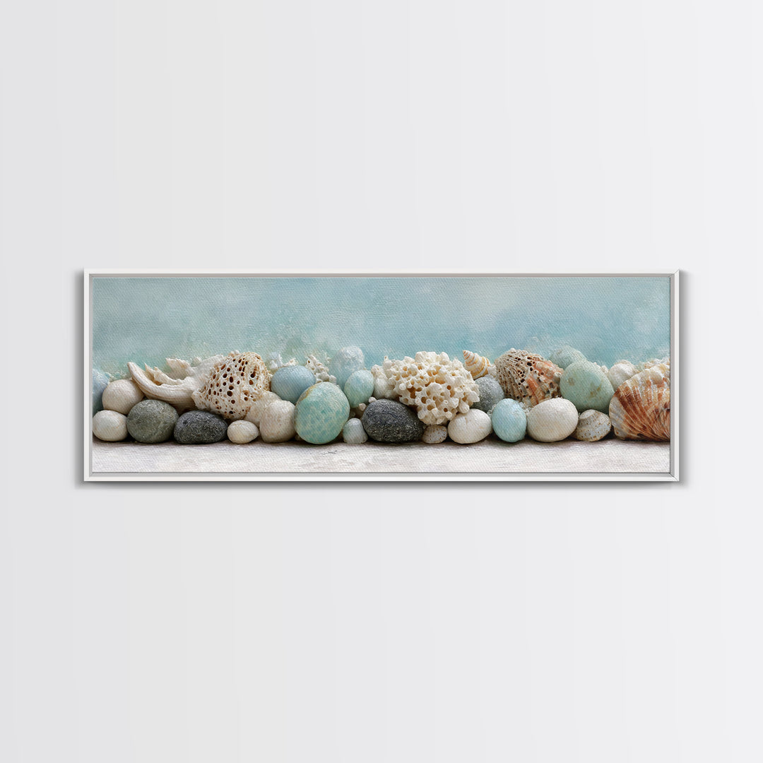 Coral and Shell Arrangement Canvas Print, Bathroom Art, Digital Wall Art, Bathroom Decor, Fine Art, Spa, Unique Wall Art, BAT-3x1-75