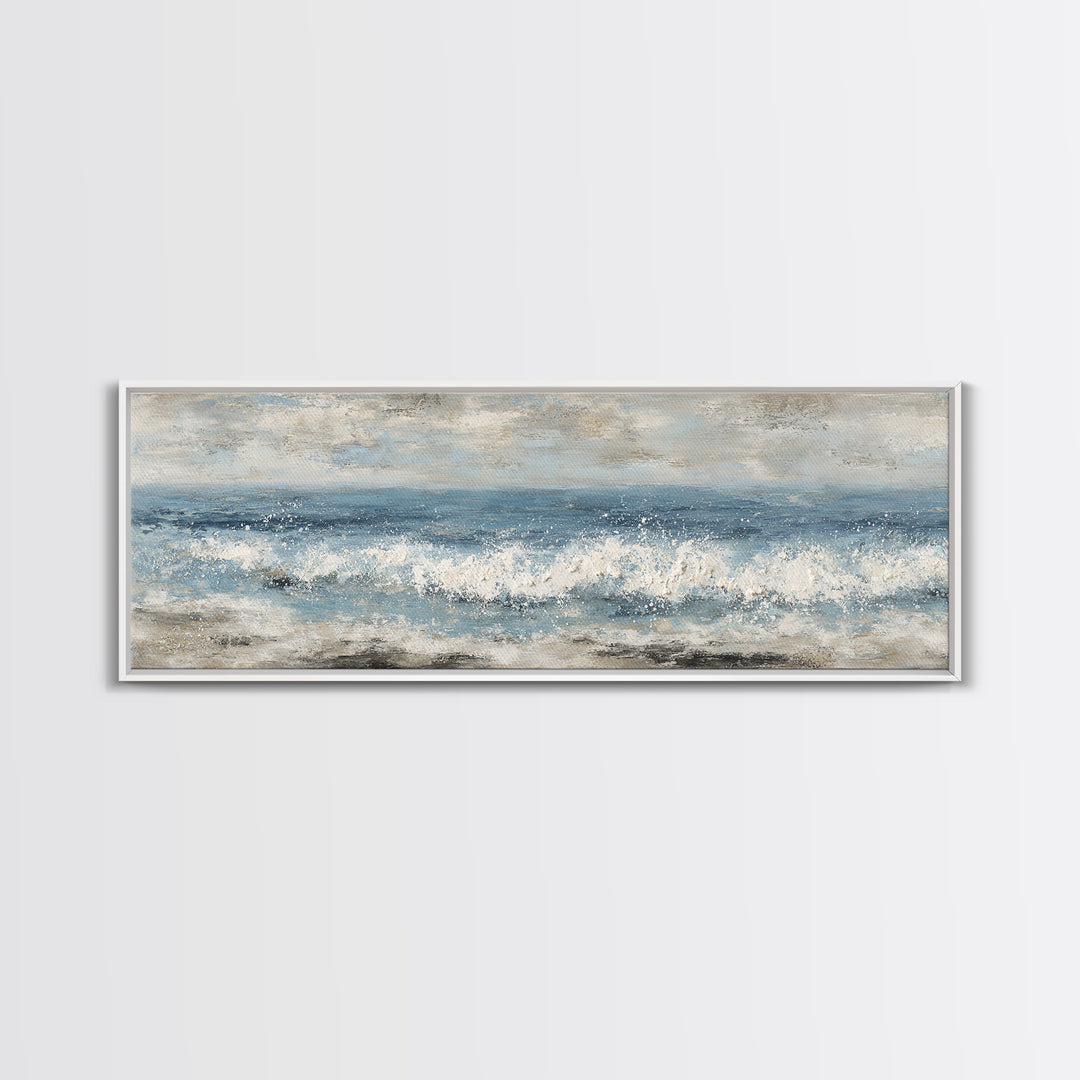 Calming Blue Ocean Wave Study Framed Canvas Print, Bathroom Art, Bathroom Accessories, Bathroom Decor, Fine Art, Spa, BAT-3x1-89