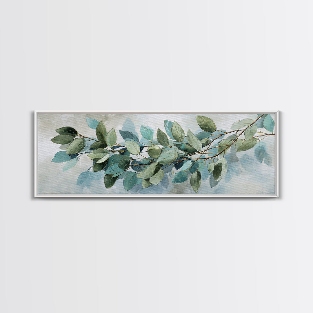Spa Eucalyptus Branch Framed Canvas Print, Bathroom Art, Dopamine Decor, Bathroom Decor, Fine Art, Spa, Halloween Art, BAT-3x1-90