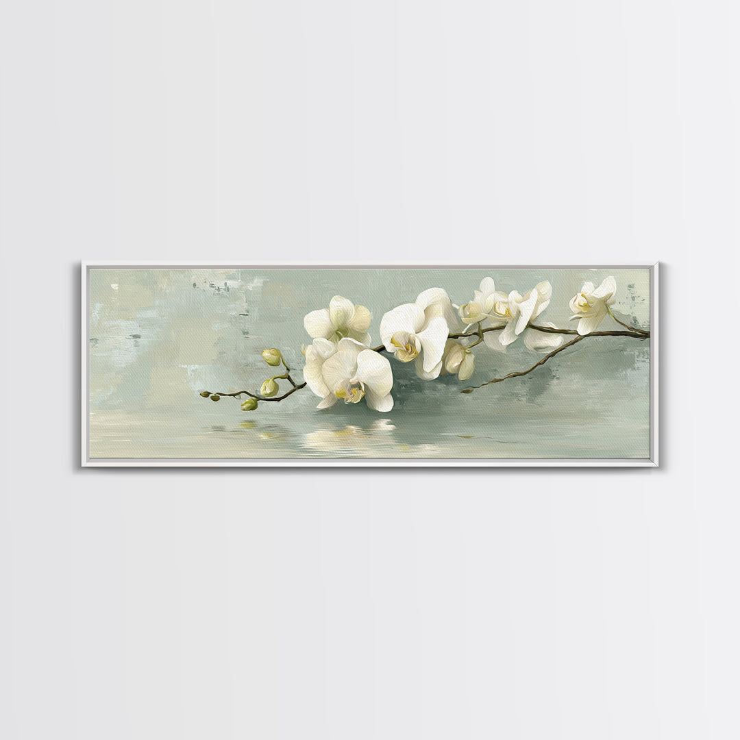 White Orchid on Warm Stone Background Canvas Print, Bathroom Art, Digital Art, Bathroom Decor, Oil Painting, Spa, BAT-3x1-92