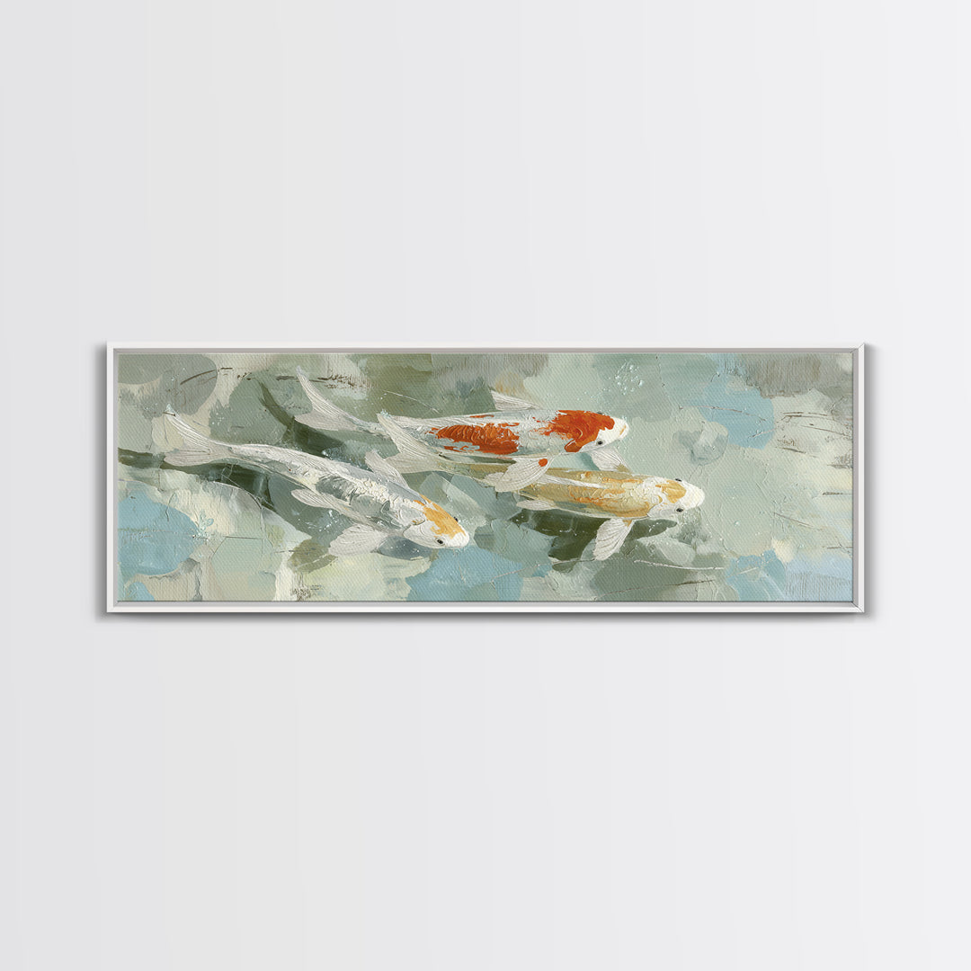 Minimal Koi Fish Swimming Through Clear Water Canvas Print, Bathroom Art, Bathroom Art Decor, Bathroom Decor, Fine Art, Spa, BAT-3x1-96