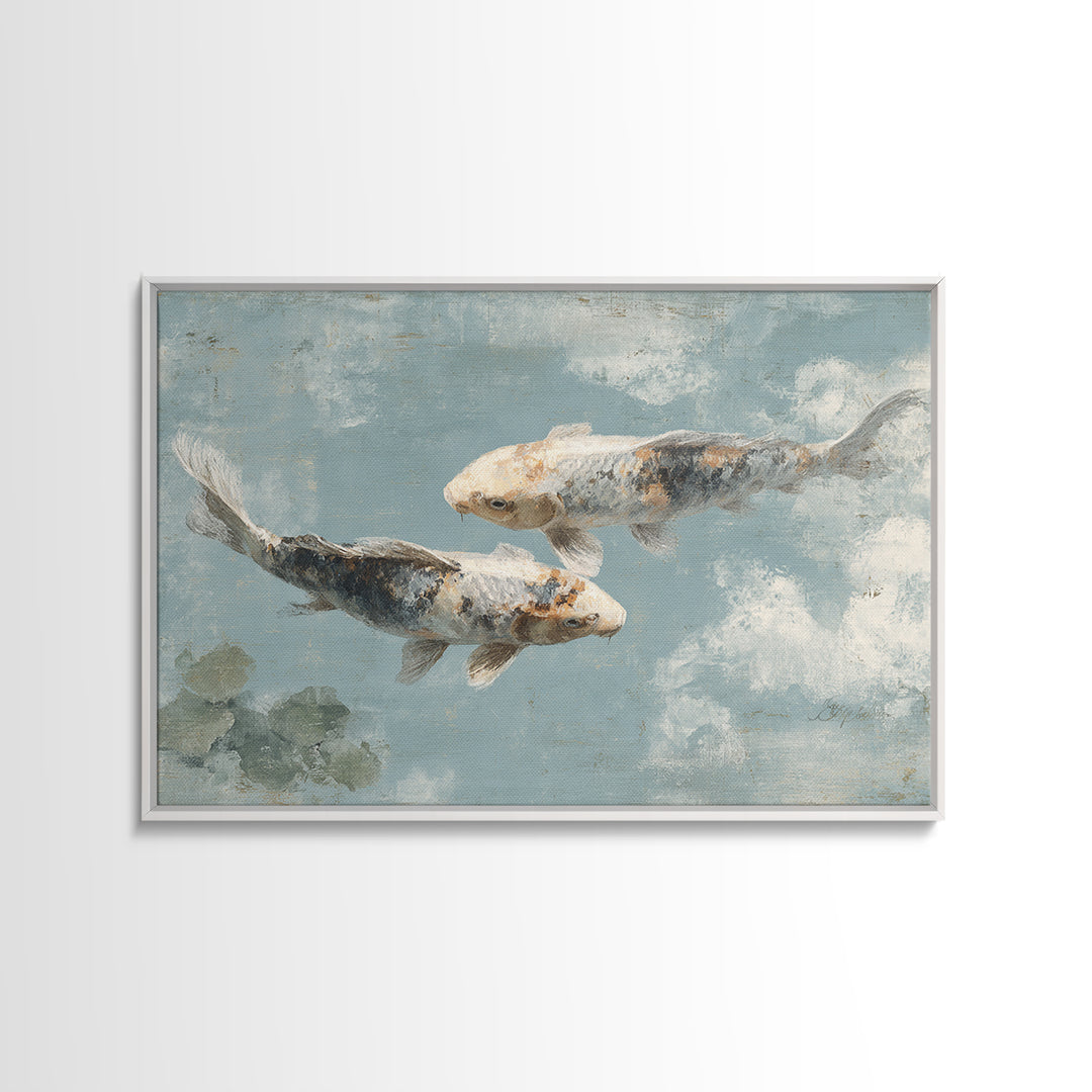 Minimal Koi Fish Swimming Through Clear Water Canvas Print, Bathroom Art, Digital Art, Bathroom Decor, Fine Art, Spa, BAT-3x2-12