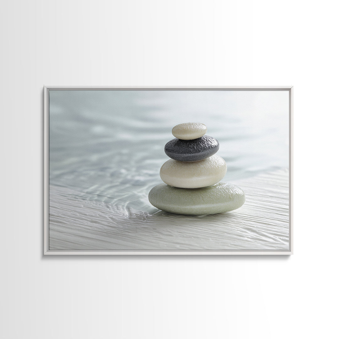 Monochrome Pebble Stack Canvas Print, Bathroom Art, Bathroom Wall Art, Bathroom Decor, Fine Art, Spa, Retro Wall Art, BAT-3x2-17