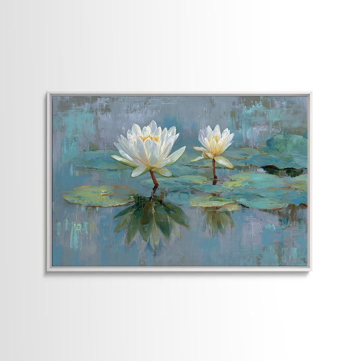 Lotus Flower Floating on Calm Water Framed Canvas Print, Bathroom Art, Digital Wall Art, Bathroom Decor, Fine Art, Spa, BAT-3x2-24