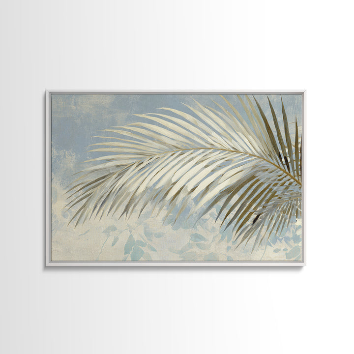 Simple Palm Frond on Off White Linen Framed Canvas Print, Bathroom Art, Custom Pet Portrait, Bathroom Decor, Fine Art, Spa, BAT-3x2-27