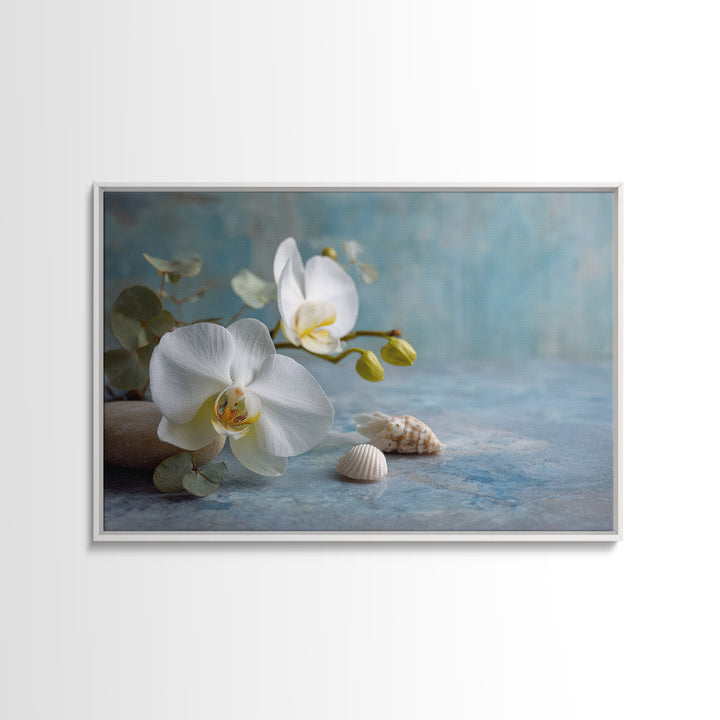 White Orchid on Warm Stone Background Canvas Print, Bathroom Art, Custom Pet Portrait, Bathroom Decor, Fine Art, Spa, BAT-3x2-32