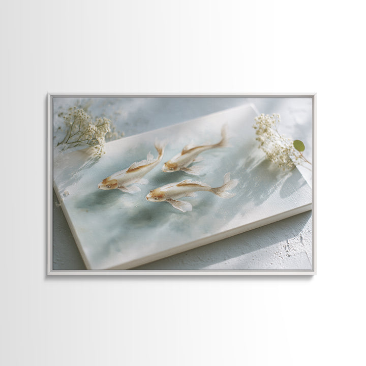 Minimal Koi Fish Swimming Through Clear Water Framed Canvas Print, Bathroom Art, Bathroom Wall Art, Bathroom Decor, Spa, BAT-3x2-36