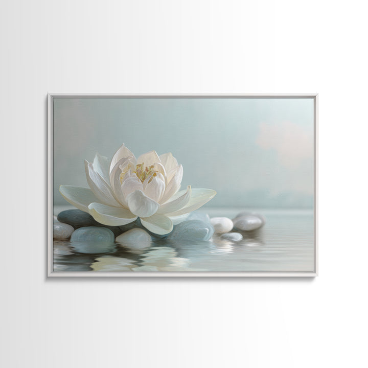 Lotus Flower Floating on Calm Water Canvas Print, Bathroom Art, Framed Wall Art, Bathroom Decor, Spa, Bathroom Art Decor, BAT-3x2-48