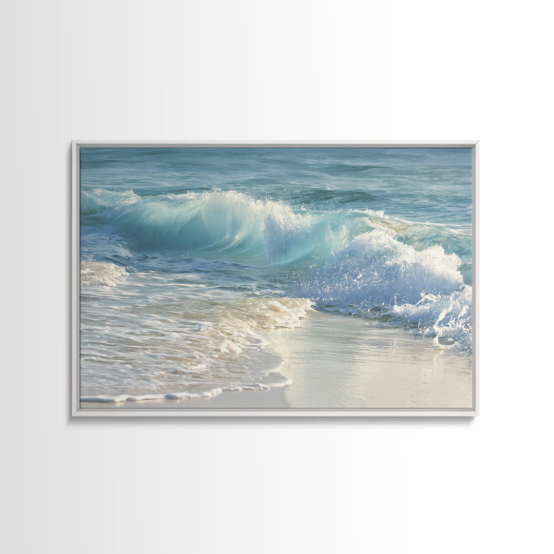 Calming Blue Ocean Wave Study Framed Canvas Print, Bathroom Art, Framed Wall Art, Bathroom Decor, Oil Painting, Spa, BAT-3x2-5