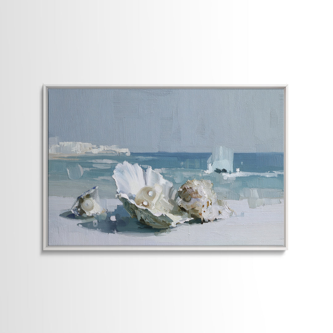 Oyster Shell Study Framed Canvas Print, Bathroom Art, Bathroom Decor, Oil Painting, Spa, Bathroom Accessories, Modern Art, BAT-3x2-50