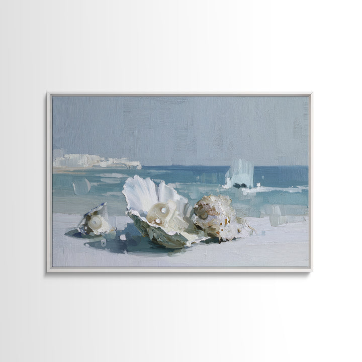 Oyster Shell Study Framed Canvas Print, Bathroom Art, Bathroom Decor, Oil Painting, Spa, Bathroom Accessories, Modern Art, BAT-3x2-50