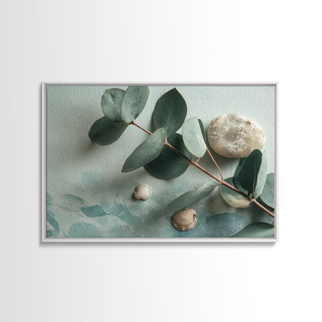 Spa Eucalyptus Branch Canvas Print, Bathroom Art, Wall Hanging, Bathroom Decor, Oil Painting, Spa, Modern Art, BAT-3x2-54