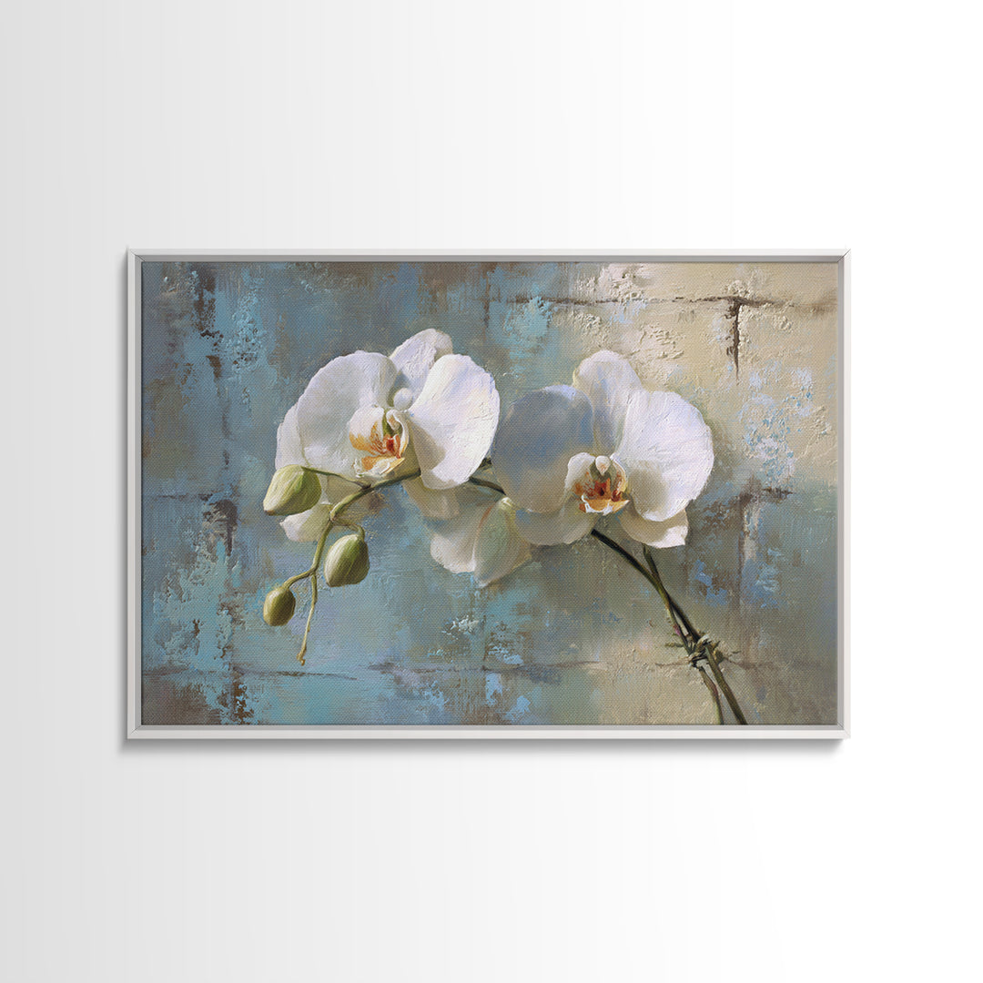 White Orchid on Warm Stone Background Canvas Print, Bathroom Art, Modern Wall Art, Bathroom Decor, Fine Art, Spa, Wall Decor, BAT-3x2-56