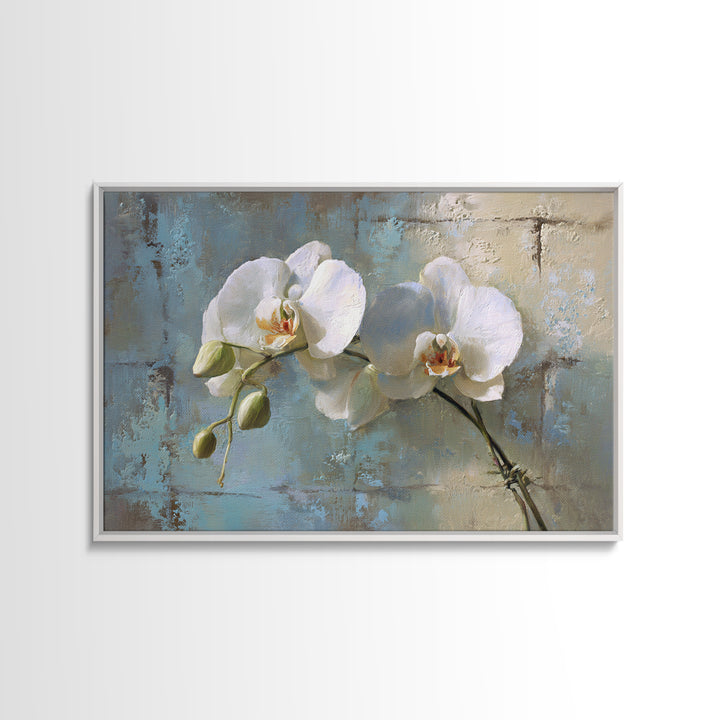 White Orchid on Warm Stone Background Canvas Print, Bathroom Art, Modern Wall Art, Bathroom Decor, Fine Art, Spa, Wall Decor, BAT-3x2-56