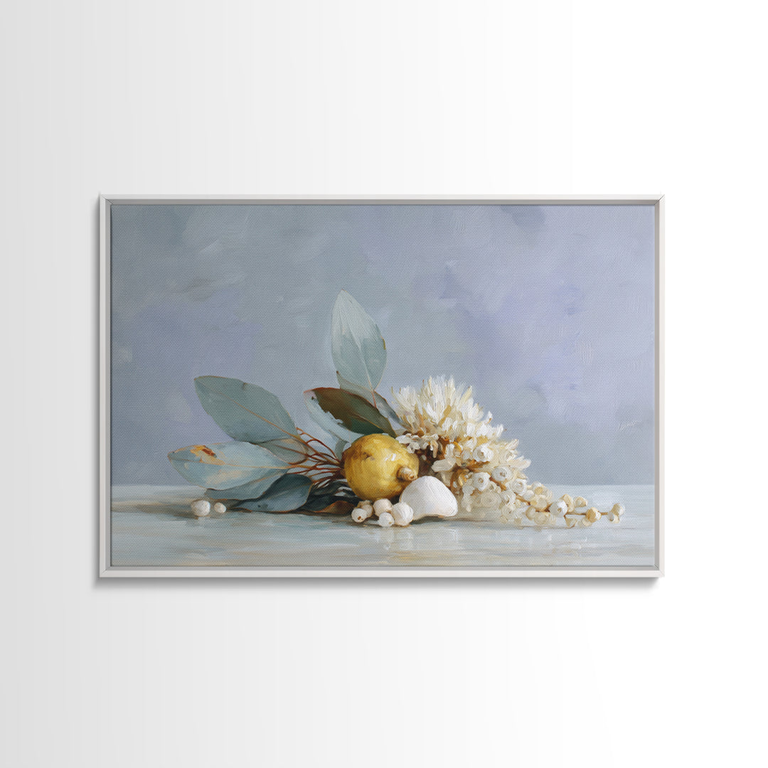 Lemon and Botanical Still Life Canvas Print, Bathroom Art, Framed Wall Art, Bathroom Decor, Watercolor Art, Spa, BAT-3x2-58