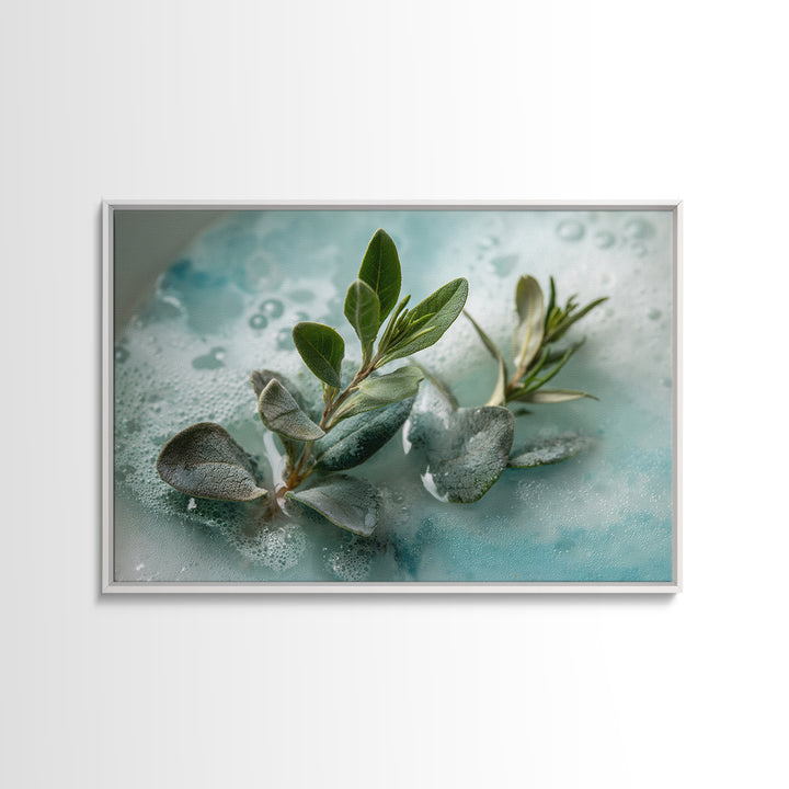Botanical Bath Herb Arrangement Framed Canvas Print, Bathroom Art, Dopamine Decor, Bathroom Decor, Fine Art, Spa, Halloween Art, BAT-3x2-69