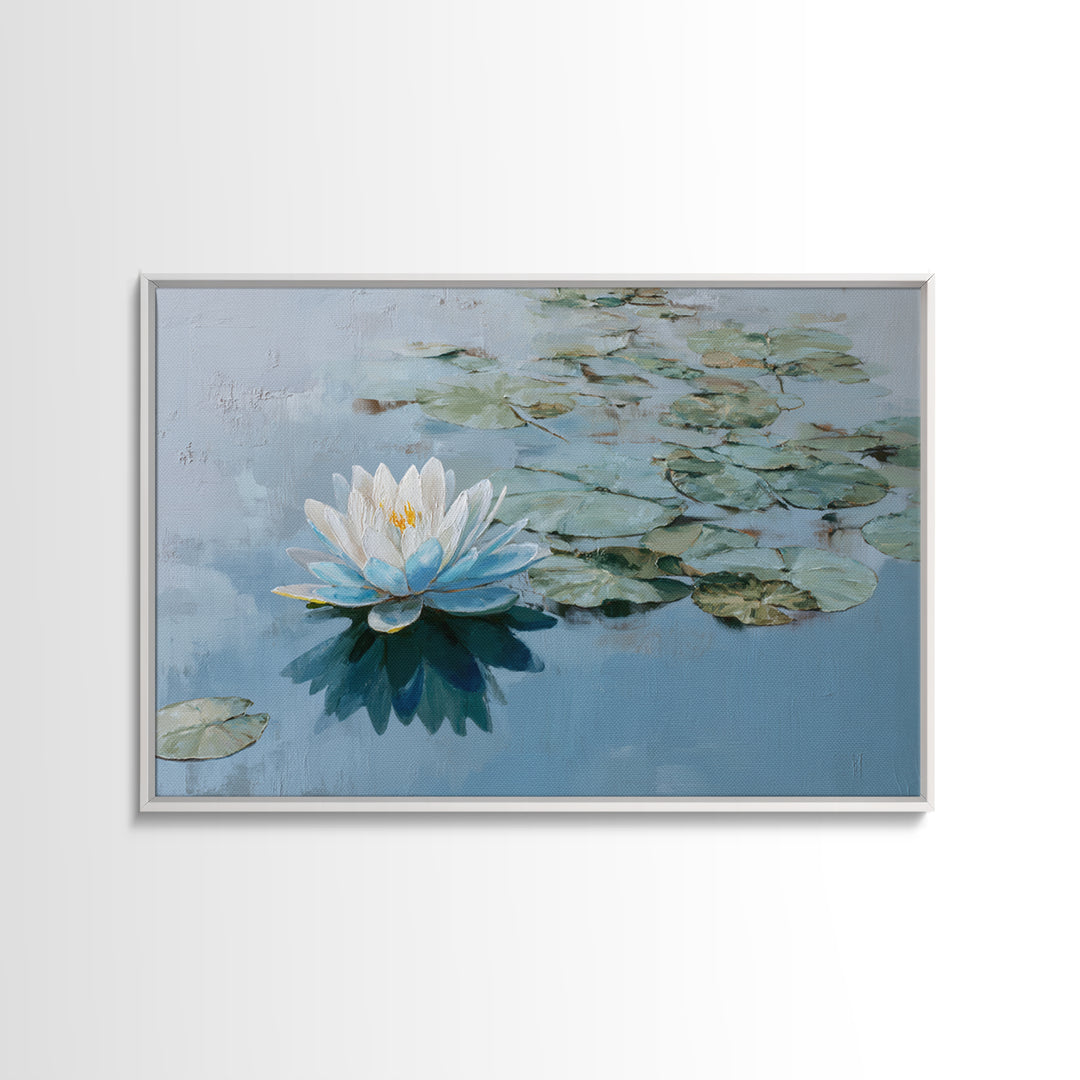 Lotus Flower Floating on Calm Water Canvas Print, Bathroom Art, Modern Art, Bathroom Decor, Watercolor Art, Spa, BAT-3x2-72