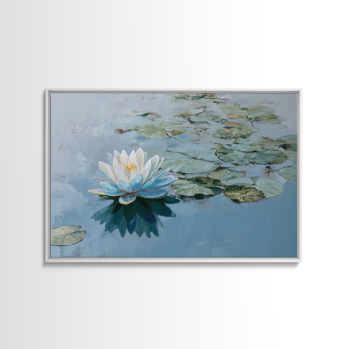 Lotus Flower Floating on Calm Water Canvas Print, Bathroom Art, Modern Art, Bathroom Decor, Watercolor Art, Spa, BAT-3x2-72
