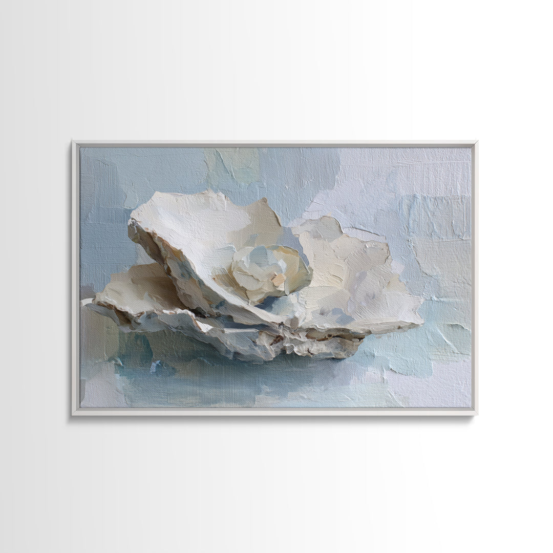 Oyster Shell Study Framed Canvas Print, Bathroom Art, Bathroom Decor, Oil Painting, Spa, Bathroom Accessories, Modern Art, BAT-3x2-74