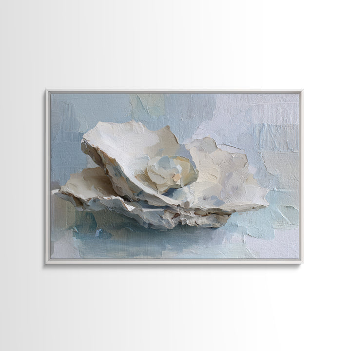 Oyster Shell Study Framed Canvas Print, Bathroom Art, Bathroom Decor, Oil Painting, Spa, Bathroom Accessories, Modern Art, BAT-3x2-74