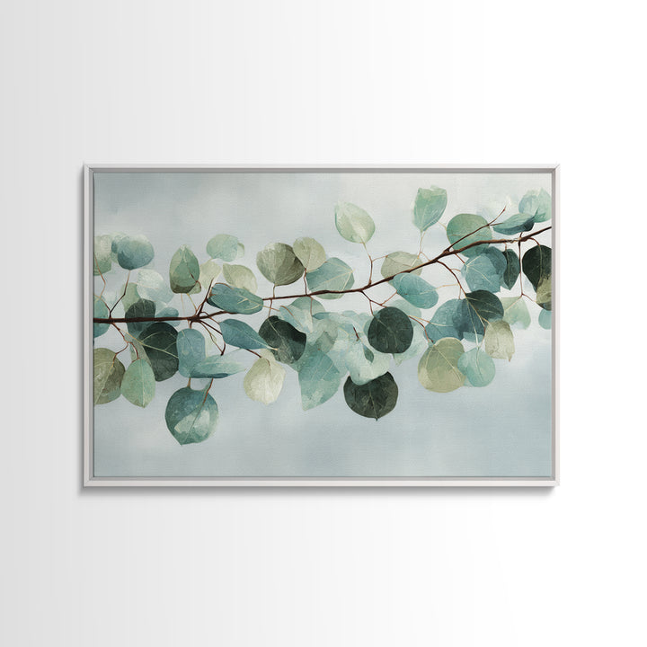 Spa Eucalyptus Branch Framed Canvas Print, Bathroom Art, Bathroom Prints, Bathroom Decor, Watercolor Art, Spa, Trendy Wall Art, BAT-3x2-78