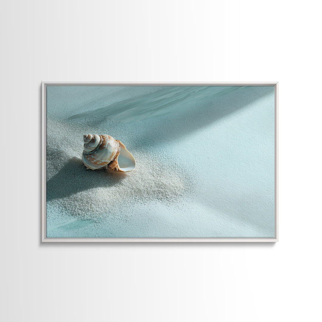 Minimal Seashell Still Life on Pale Sand Framed Canvas Print, Bathroom Art, Digital Print, Bathroom Decor, Watercolor Art, Spa, BAT-3x2-79