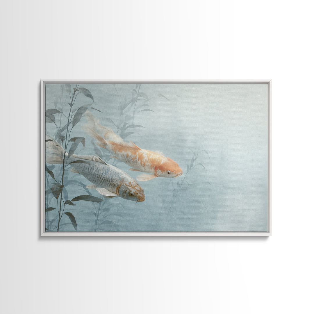 Minimal Koi Fish Swimming Through Clear Water Canvas Print, Bathroom Art, Bathroom Wallpaper, Bathroom Decor, Fine Art, Spa, BAT-3x2-84