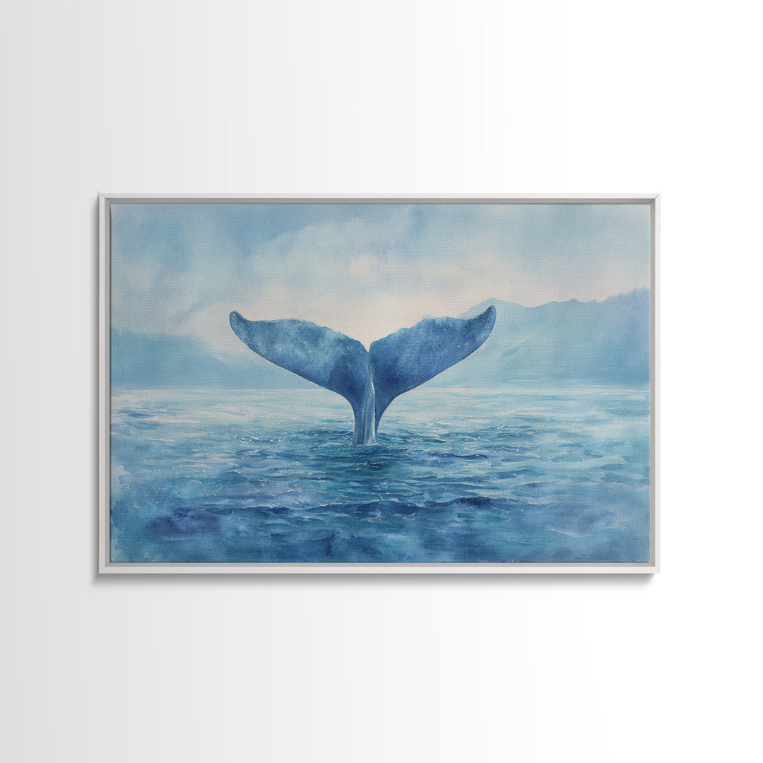 Watercolor Whale Tail Framed Canvas Print, Bathroom Art, Fine Art Print, Bathroom Decor, Fine Art, Spa, Poster, Digital Art, BAT-3x2-91