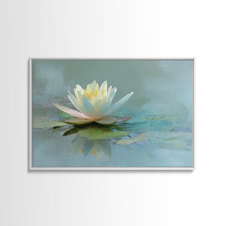 Lotus Flower Floating on Calm Water Framed Canvas Print, Bathroom Art, Trendy Wall Art, Bathroom Decor, Watercolor Art, Spa, BAT-3x2-96