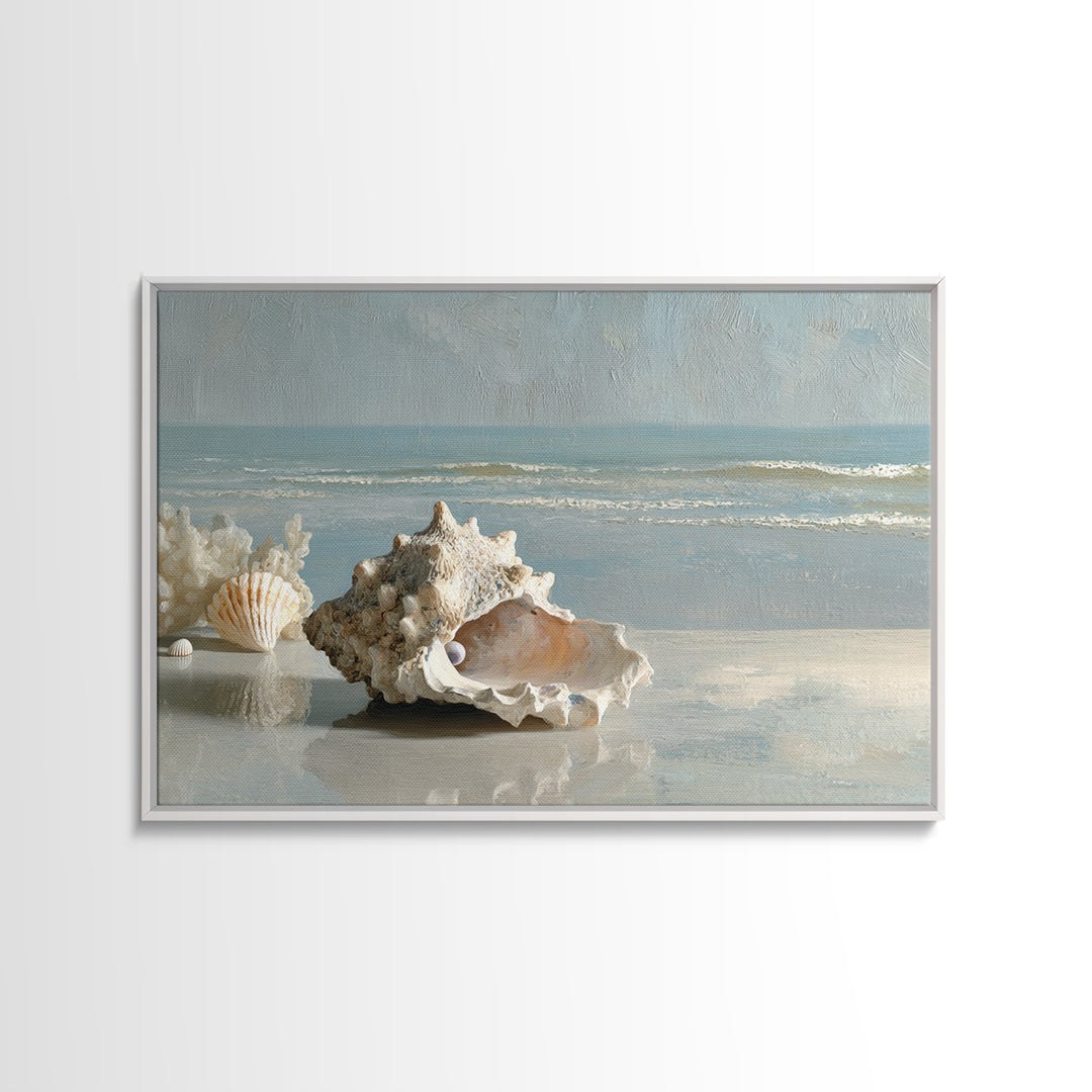 Oyster Shell Study Canvas Print, Bathroom Art, Dopamine Decor, Bathroom Decor, Fine Art, Spa, Halloween Art, Trendy Wall Art, BAT-3x2-98