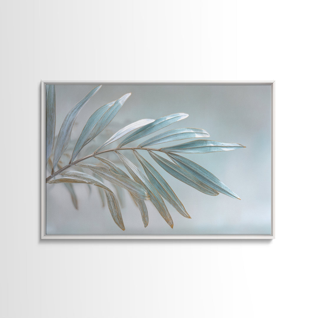 Simple Palm Frond on Off White Linen Framed Canvas Print, Bathroom Art, Gallery Decor, Bathroom Decor, Abstract Art, Spa, BAT-3x2-99