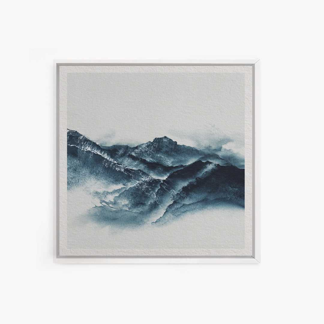 Black Ink Mountain Range Framed Canvas Print, Black and White Art, Canvas Print, Living Room Decor, Oil Painting, Monochrome, BAW-1x1-2