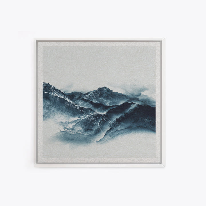 Black Ink Mountain Range Framed Canvas Print, Black and White Art, Canvas Print, Living Room Decor, Oil Painting, Monochrome, BAW-1x1-2
