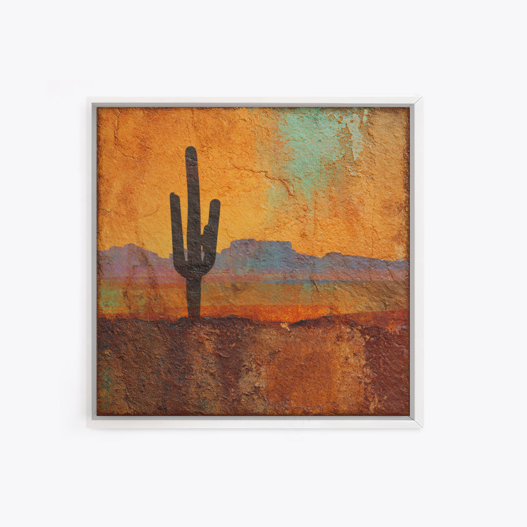 Monochrome Desert Cactus Silhouette Framed Canvas Print, Black and White Art, Neutral Decor, Living Room Decor, Oil Painting, BAW-1x1-21