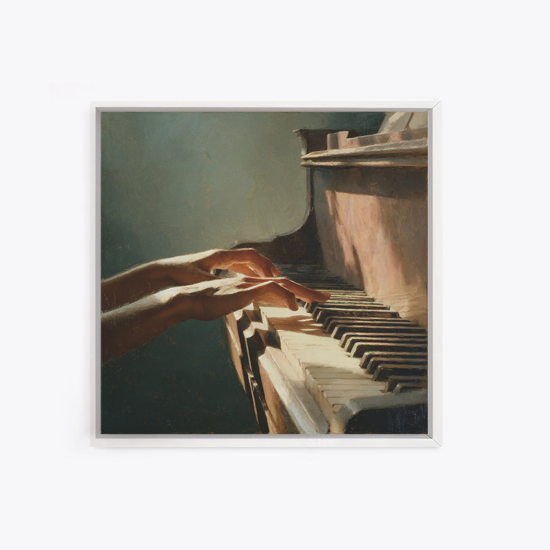 Piano Keys and Hands Canvas Print, Black and White Art, Modern Wall Art, Living Room Decor, Oil Painting, Monochrome, BAW-1x1-22