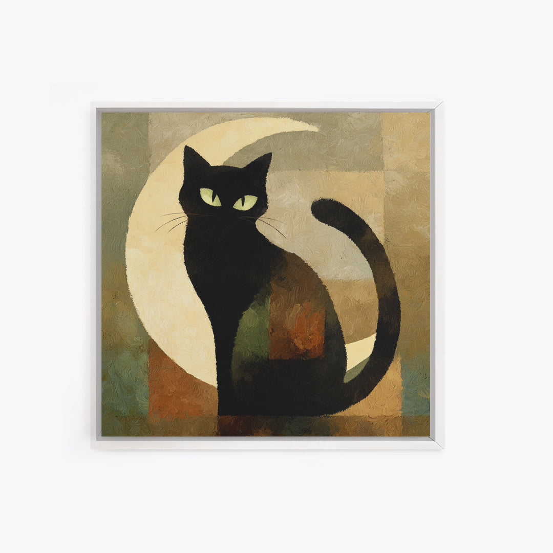 Black Cat Silhouette Framed Canvas Print, Black and White Art, Room Decor, Living Room Decor, Fine Art, Monochrome, Art Print, BAW-1x1-40