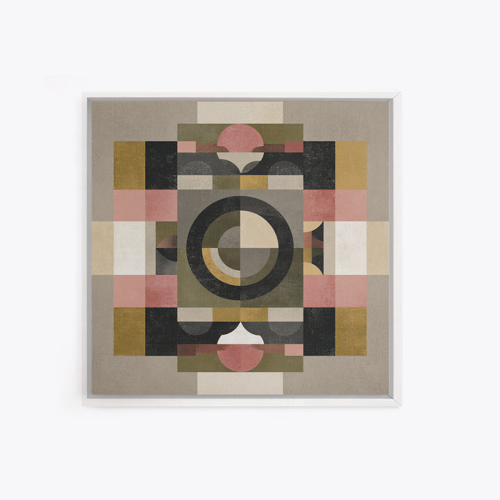Geometric Bauhaus Grayscale Shapes Framed Canvas Print, Black and White Art, Set of 3 Prints, Living Room Decor, Monochrome, BAW-1x1-42