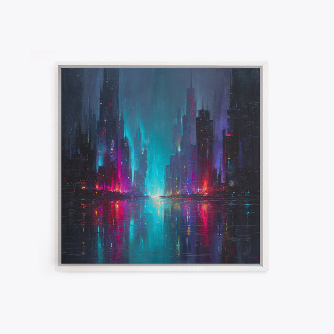 Monochrome City Skyline Reflected Canvas Print, Black and White Art, Gallery Decor, Living Room Decor, Fine Art, Monochrome, BAW-1x1-59