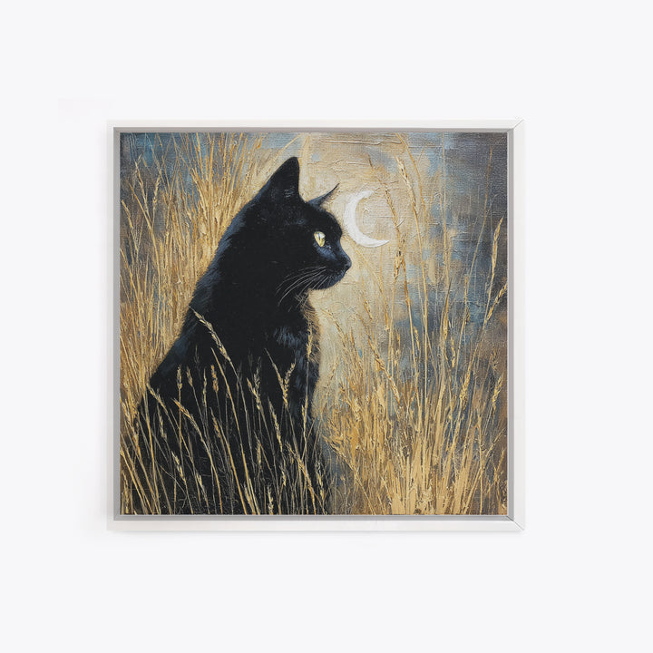 Black Cat Silhouette Framed Canvas Print, Black and White Art, Printable Art, Living Room Decor, Fine Art, Monochrome, BAW-1x1-64