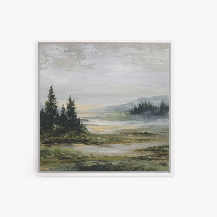 Misty Bridge Landscape Framed Canvas Print, Black and White Art, Modern Decor, Living Room Decor, Fine Art, Monochrome, BAW-1x1-67